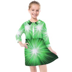 Green Blast Background Kids  Quarter Sleeve Shirt Dress by Mariart