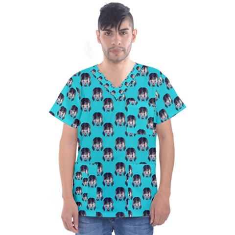 Forest Girl Bight Baby Blue Patttern Men s V-neck Scrub Top by snowwhitegirl