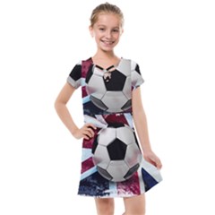 Soccer Ball With Great Britain Flag Kids  Cross Web Dress by Vaneshart