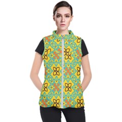 Flowers In Squares Pattern                                              Women s Puffer Vest by LalyLauraFLM