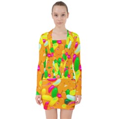 Vibrant Jelly Bean Candy V-neck Bodycon Long Sleeve Dress by essentialimage