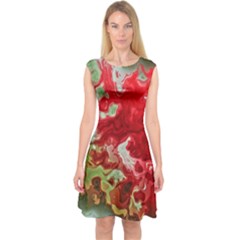 Abstract Stain Red Capsleeve Midi Dress by Vaneshart