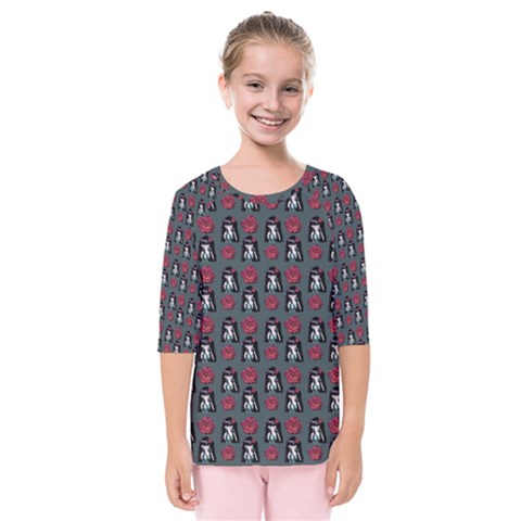 Girl Flower Pattern Grey Kids  Quarter Sleeve Raglan Tee by snowwhitegirl