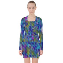 Background  V-neck Bodycon Long Sleeve Dress by Sobalvarro
