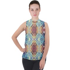 Pattern Mock Neck Chiffon Sleeveless Top by Sobalvarro