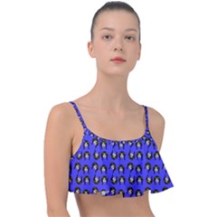 Retro Girl Daisy Chain Pattern Blue Frill Bikini Top by snowwhitegirl