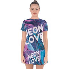 Neon Love Back Neon Love Front Drop Hem Mini Chiffon Dress by Lovemore