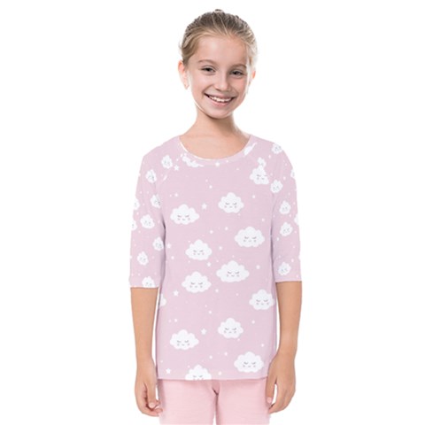 Kawaii Cloud Pattern Kids  Quarter Sleeve Raglan Tee by Valentinaart