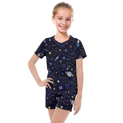 Starry Night  Space Constellations  Stars  Galaxy  Universe Graphic  Illustration Kids  Mesh Tee And Shorts Set by Vaneshart