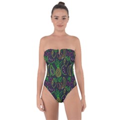 Neon Fruit Seamless Pattern Tie Back One Piece Swimsuit by Vaneshart