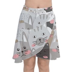 Hand Draw Cats Seamless Pattern Chiffon Wrap Front Skirt by Vaneshart