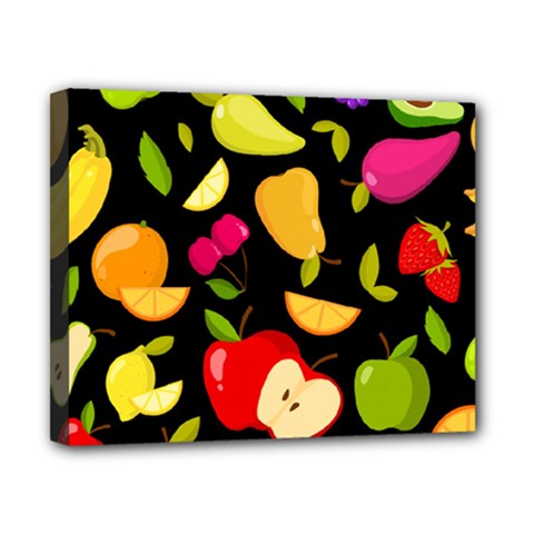 Vector Seamless Summer Fruits Pattern Black Background Canvas 10  X 8  (stretched) by Vaneshart