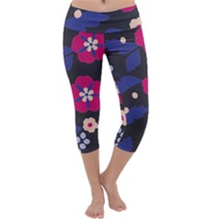 Vector Seamless Flower And Leaves Pattern Capri Yoga Leggings by Sobalvarro