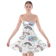 Cute Unicorns With Magical Elements Vector Strapless Bra Top Dress by Sobalvarro