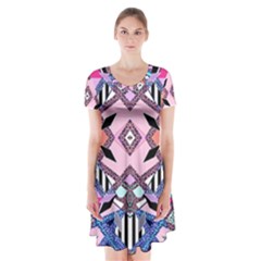 Marble Texture Print Fashion Style Patternbank Vasare Nar Abstract Trend Style Geometric Short Sleeve V-neck Flare Dress by Sobalvarro