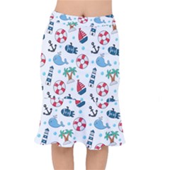 Seamless Pattern Nautical Icons Cartoon Style Short Mermaid Skirt by Vaneshart