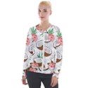 Seamless Pattern Coconut Piece Palm Leaves With Pink Hibiscus Velour Zip Up Jacket View1