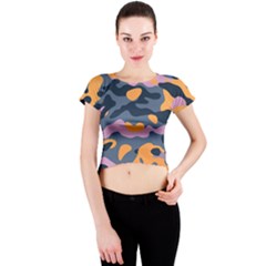 Camouflage Background Textile Uniform Seamless Pattern Crew Neck Crop Top by Vaneshart