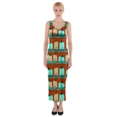 Bluegreen Pumpkins Fitted Maxi Dress by bloomingvinedesign