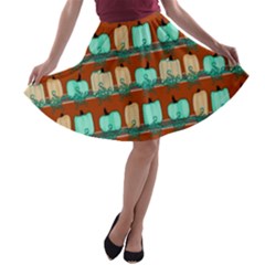 Bluegreen Pumpkins A-line Skater Skirt by bloomingvinedesign