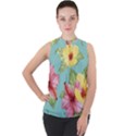 Hibiscus Mock Neck Chiffon Sleeveless Top View1