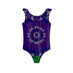 Mandala In Leaves,on Beautiful Leaves In Bohemian Style Kids  Frill Swimsuit by pepitasart