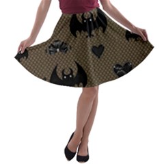 Cute Bat With Hearts A-line Skater Skirt by FantasyWorld7