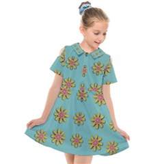 Fantasy Fauna Floral In Sweet Green Kids  Short Sleeve Shirt Dress by pepitasart