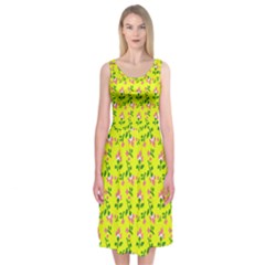 Carnation Pattern Yellow Midi Sleeveless Dress by snowwhitegirl