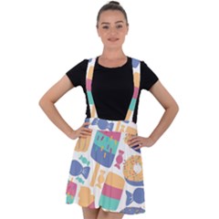 Icecream Pattern Pastel Sumer Velvet Suspender Skater Skirt by Vaneshart