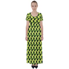 Black Rose Yellow High Waist Short Sleeve Maxi Dress by snowwhitegirl