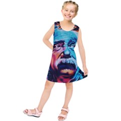 Albert Einstein Retro Wall Graffiti Blue Pink Orange Modern Urban Art Grunge Kids  Tunic Dress by snek