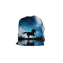 Wonderful Unicorn Silhouette In The Night Drawstring Pouch (small) by FantasyWorld7