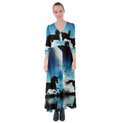 Wonderful Unicorn Silhouette In The Night Button Up Maxi Dress by FantasyWorld7