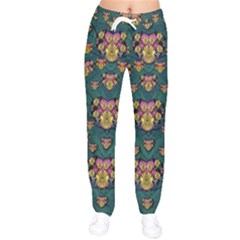 Hearts And Sun Flowers In Decorative Happy Harmony Women Velvet Drawstring Pants by pepitasart