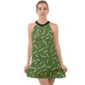 Pepe the Frog Face pattern Green Kekistan meme Halter Tie Back Chiffon Dress View1