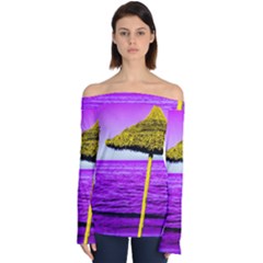 Pop Art Beach Umbrella Off Shoulder Long Sleeve Top by essentialimage