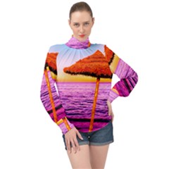 Pop Art Beach Umbrella  High Neck Long Sleeve Chiffon Top by essentialimage