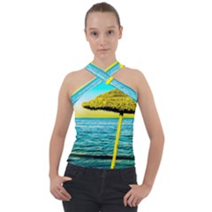 Pop Art Beach Umbrella  Cross Neck Velour Top by essentialimage