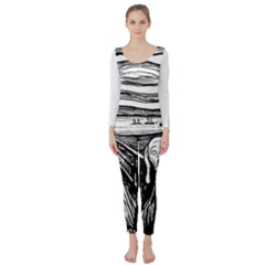 The Scream Edvard Munch 1893 Original Lithography Black And White Engraving Long Sleeve Catsuit by snek