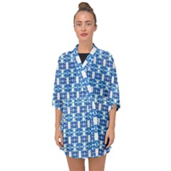 Blue White  Abstract Pattern Half Sleeve Chiffon Kimono by BrightVibesDesign