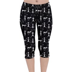 Funny Cat Silhouette Velvet Capri Leggings  by trulycreative