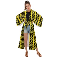 Circles Lines Black Yellow Maxi Kimono by BrightVibesDesign