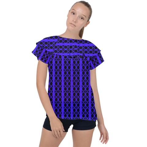 Circles Lines Black Blue Ruffle Collar Chiffon Blouse by BrightVibesDesign