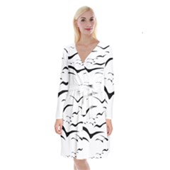 Sky Birds Flying Flock Fly Long Sleeve Velvet Front Wrap Dress by HermanTelo