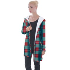 Pattern Texture Plaid Longline Hooded Cardigan by Mariart