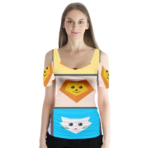 Animals Cute Flat Cute Animals Butterfly Sleeve Cutout Tee  by HermanTelo