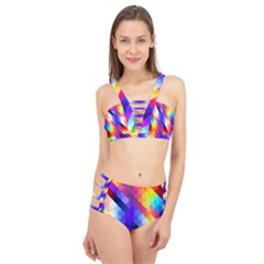 Abstract Blue Background Colorful Pattern Cage Up Bikini Set by HermanTelo