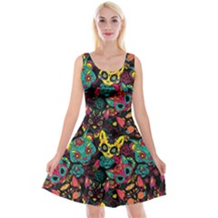 Funny Sugar Skull Cat Reversible Velvet Sleeveless Dress by trulycreative