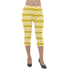 Pattern Pink Yellow Lightweight Velour Capri Leggings  by HermanTelo